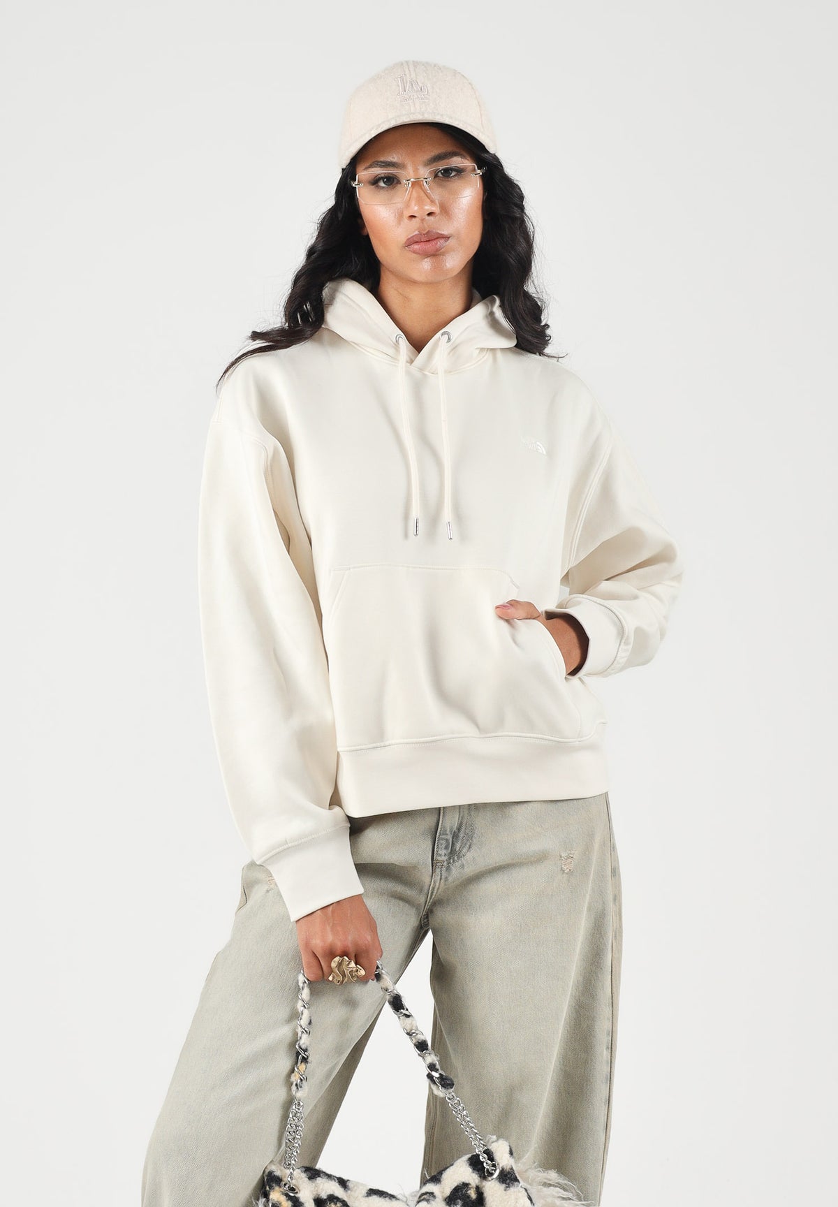 THE NORTH FACE Felpa con cappuccio SIMPLE DOME HOODIE bianco panna da donna con tasca a marsupio frontale. NF0A8HBX3IE1 . THE NORTH FACE 