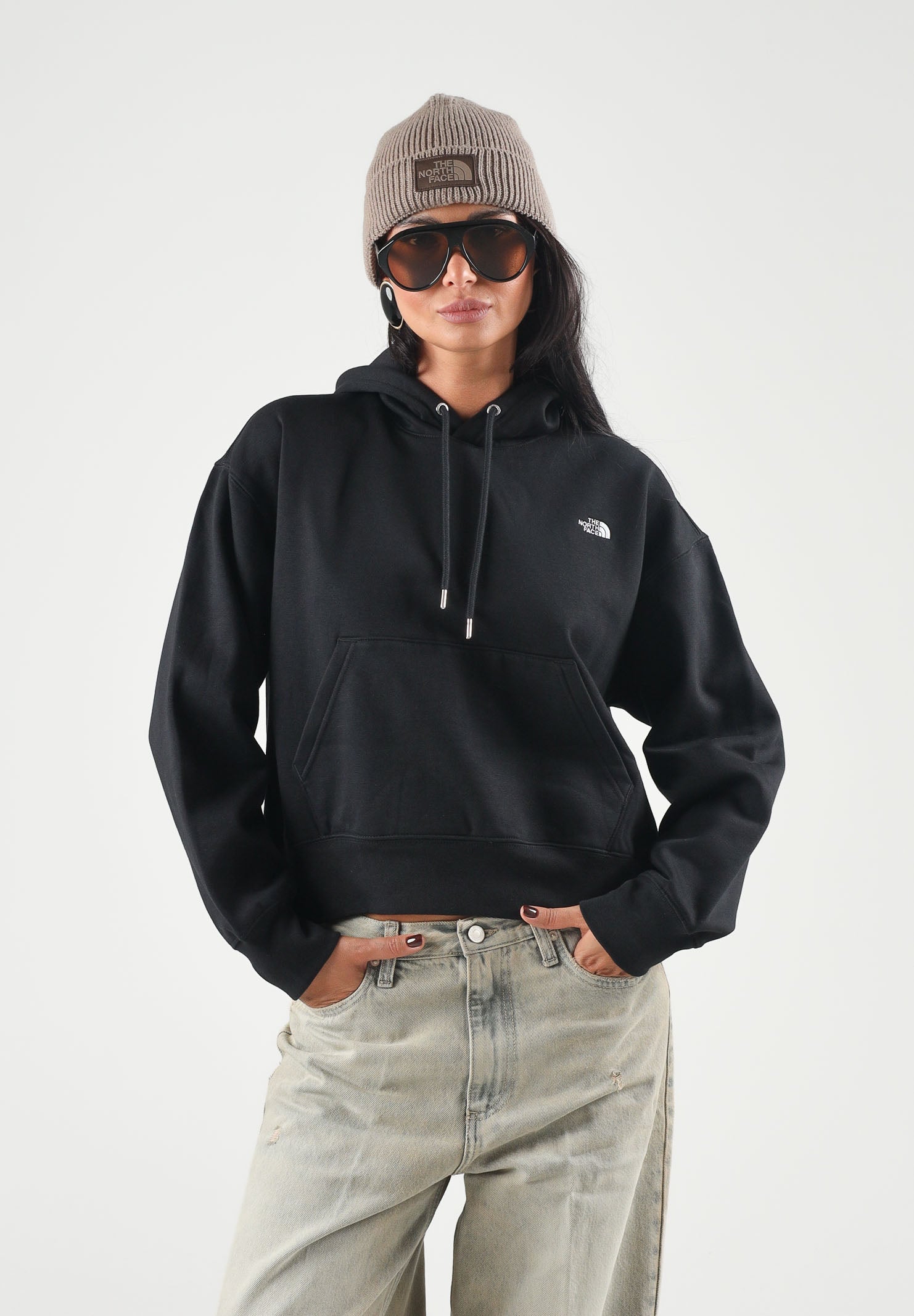 THE NORTH FACE Felpa con cappuccio SIMPLE DOME HOODIE nero da donna con tasca a marsupio frontale. NF0A8HBXJK31 . THE NORTH FACE 