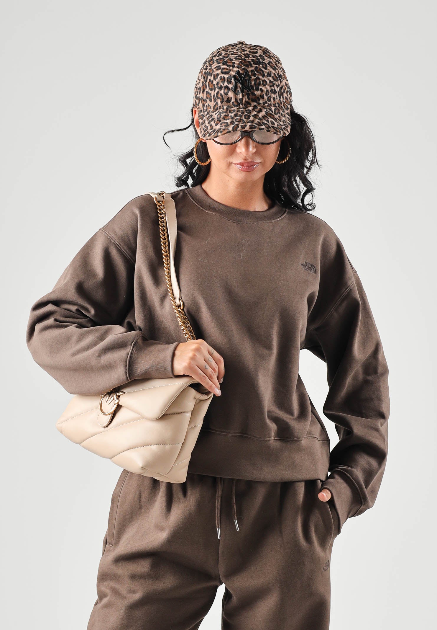 THE NORTH FACE Felpa girocollo SIMPLE DOME CREW marrone da donna con logo sul petto. NF0A8HBY1OI1 . THE NORTH FACE 