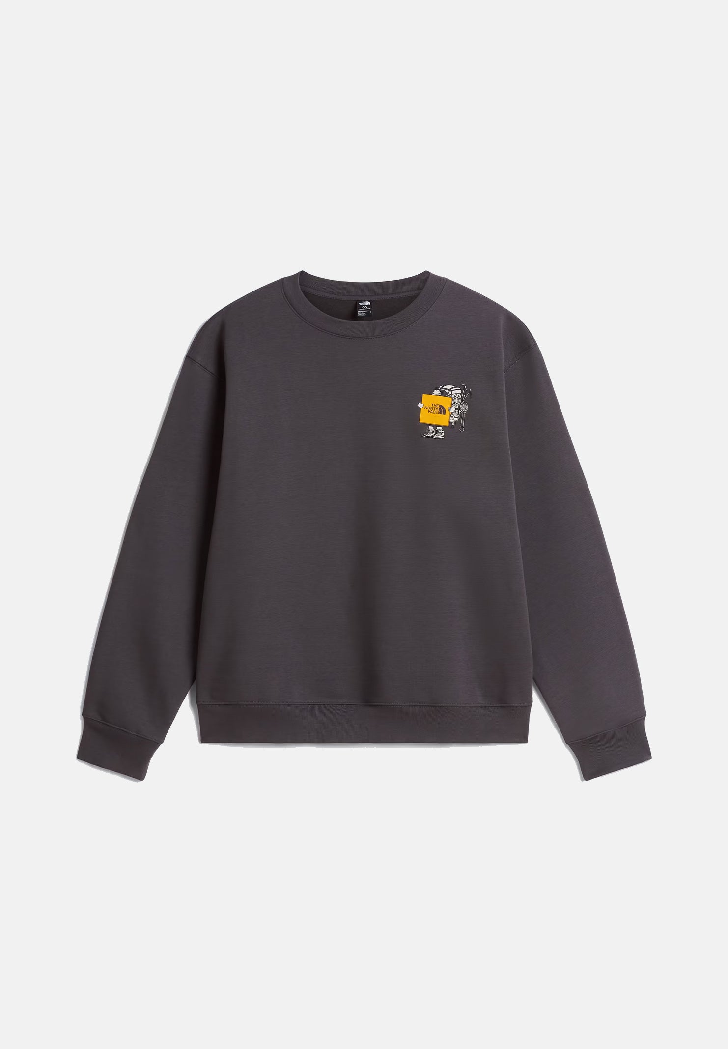 THE NORTH FACE Felpa girocollo GEAR UP GET OUT grigio scuro per uomo e donna con grafica serigrafata. NF0A8JB5RHI1 . THE NORTH FACE 