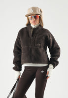 THE NORTH FACE Felpa in pile  FLEECE FULL ZIP marrone castagna da donna con mini logo NF0A8KQYNMF1 . THE NORTH FACE 