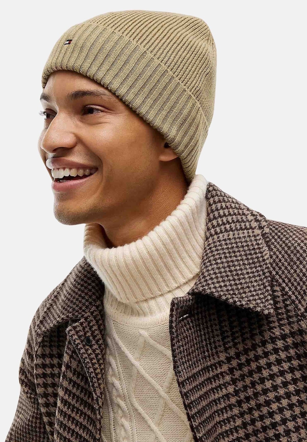 TOMMY HILFIGER Cappello di lana  beige per uomo e donna con lavorazione a coste, bordo risvoltato AM0AM12796 RBC TOMMY HILFIGER 