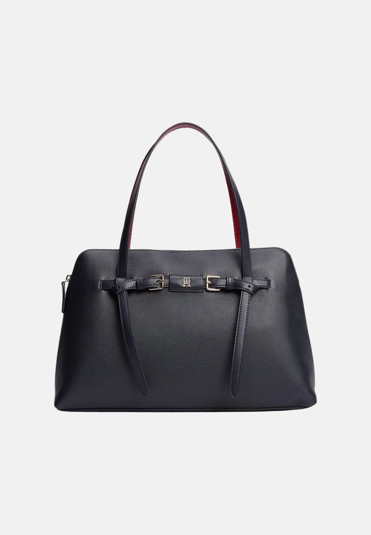 TOMMY HILFIGER Borsa BUCKLE STRAP TOTE Black nera da donna, con doppi manici e dettagli con fibbie. AW0AW19032 BDS TOMMY HILFIGER 