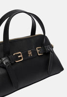 TOMMY HILFIGER Borsa a mano TH Buckle Tote nera per donna con doppio manico, dettaglio fibbia frontale AW0AW19034 BDS TOMMY HILFIGER 