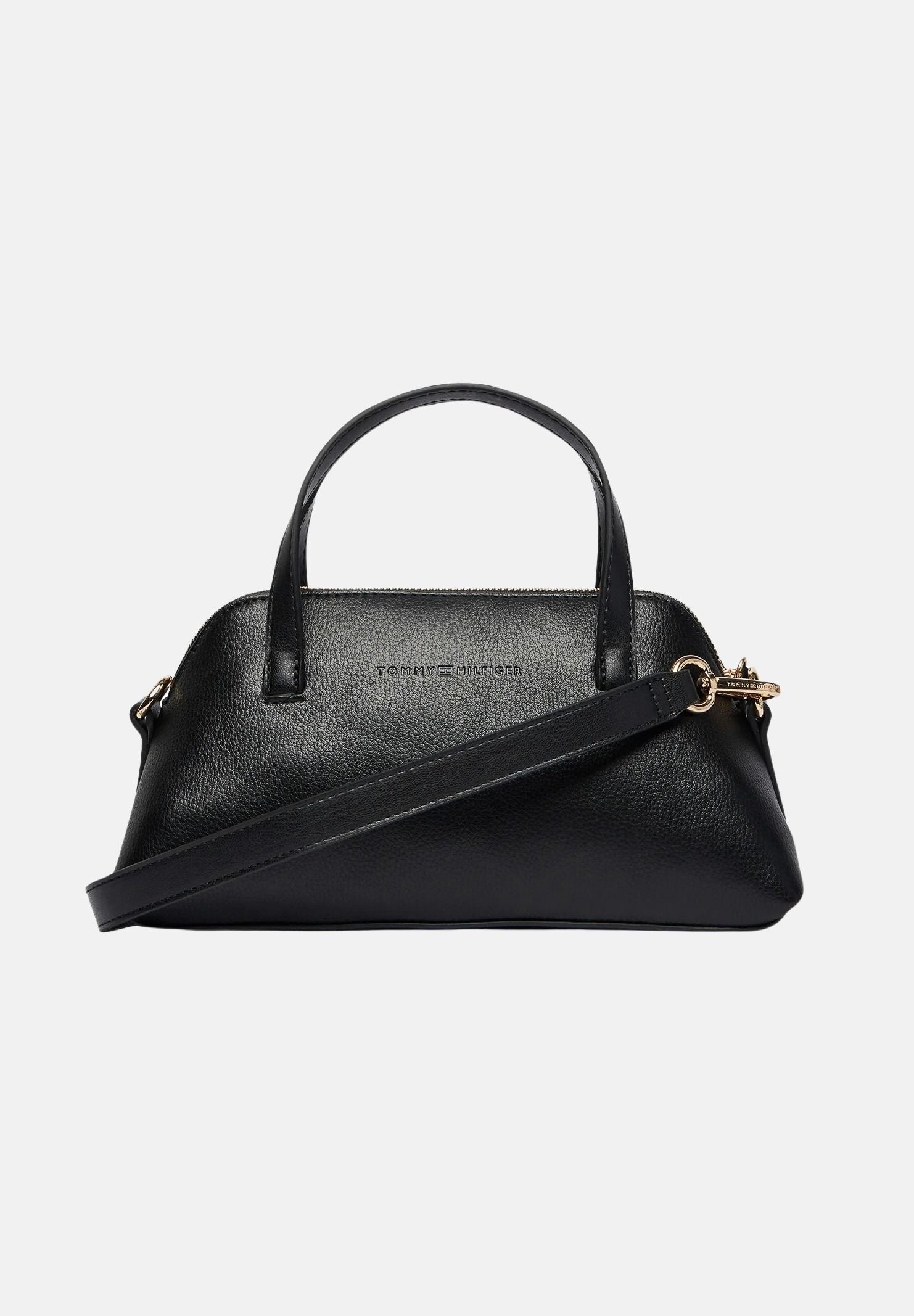 TOMMY HILFIGER Borsa a mano TH Buckle Tote nera per donna con doppio manico, dettaglio fibbia frontale AW0AW19034 BDS TOMMY HILFIGER 