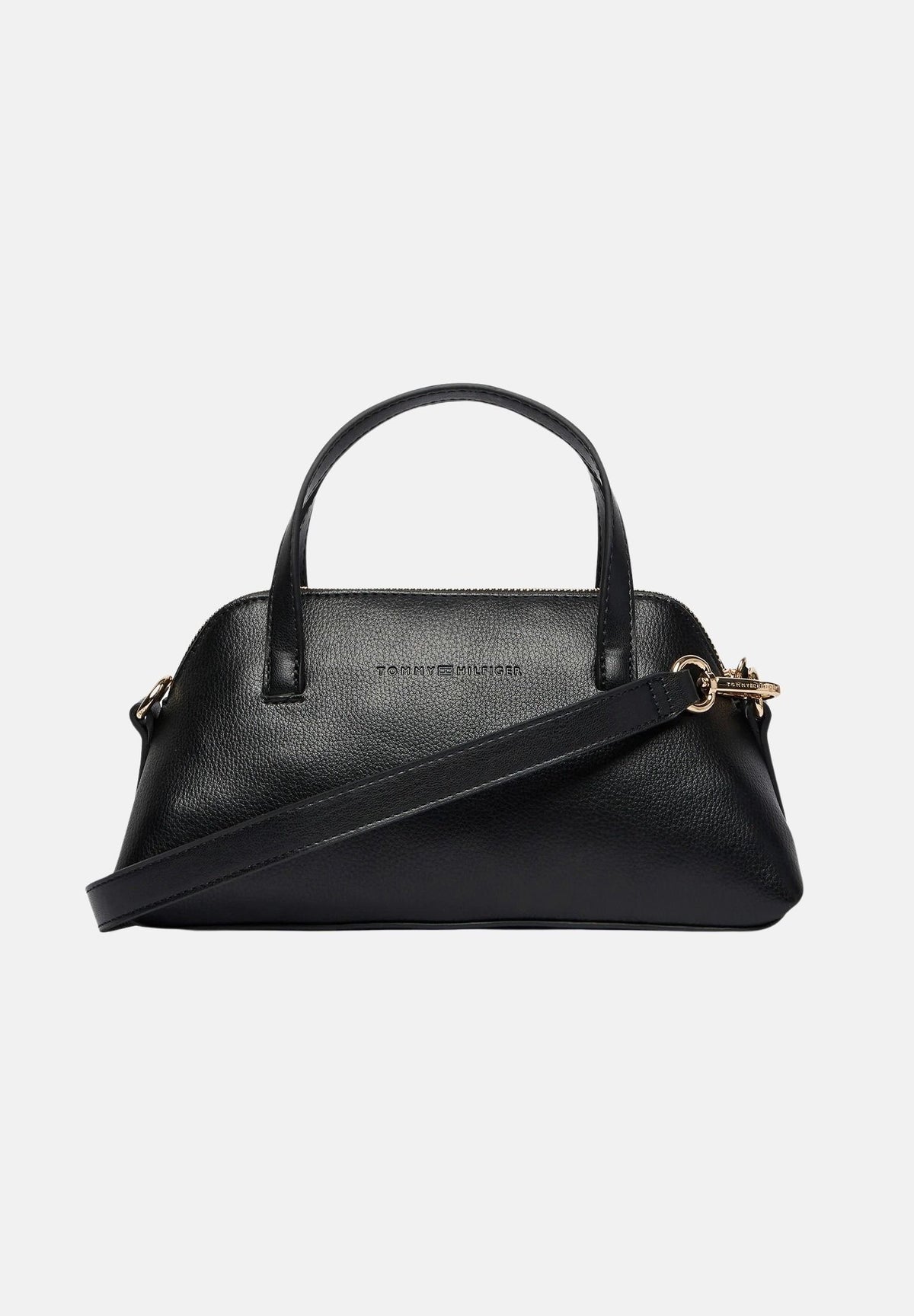 TOMMY HILFIGER Borsa a mano TH Buckle Tote nera per donna con doppio manico, dettaglio fibbia frontale AW0AW19034 BDS TOMMY HILFIGER 