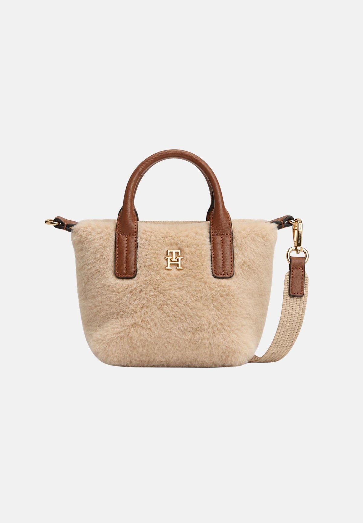 TOMMY HILFIGER Borsa a mano beige per donna con morbido rivestimento effetto pelliccia teddy AW0AW19311 0F4 TOMMY HILFIGER 