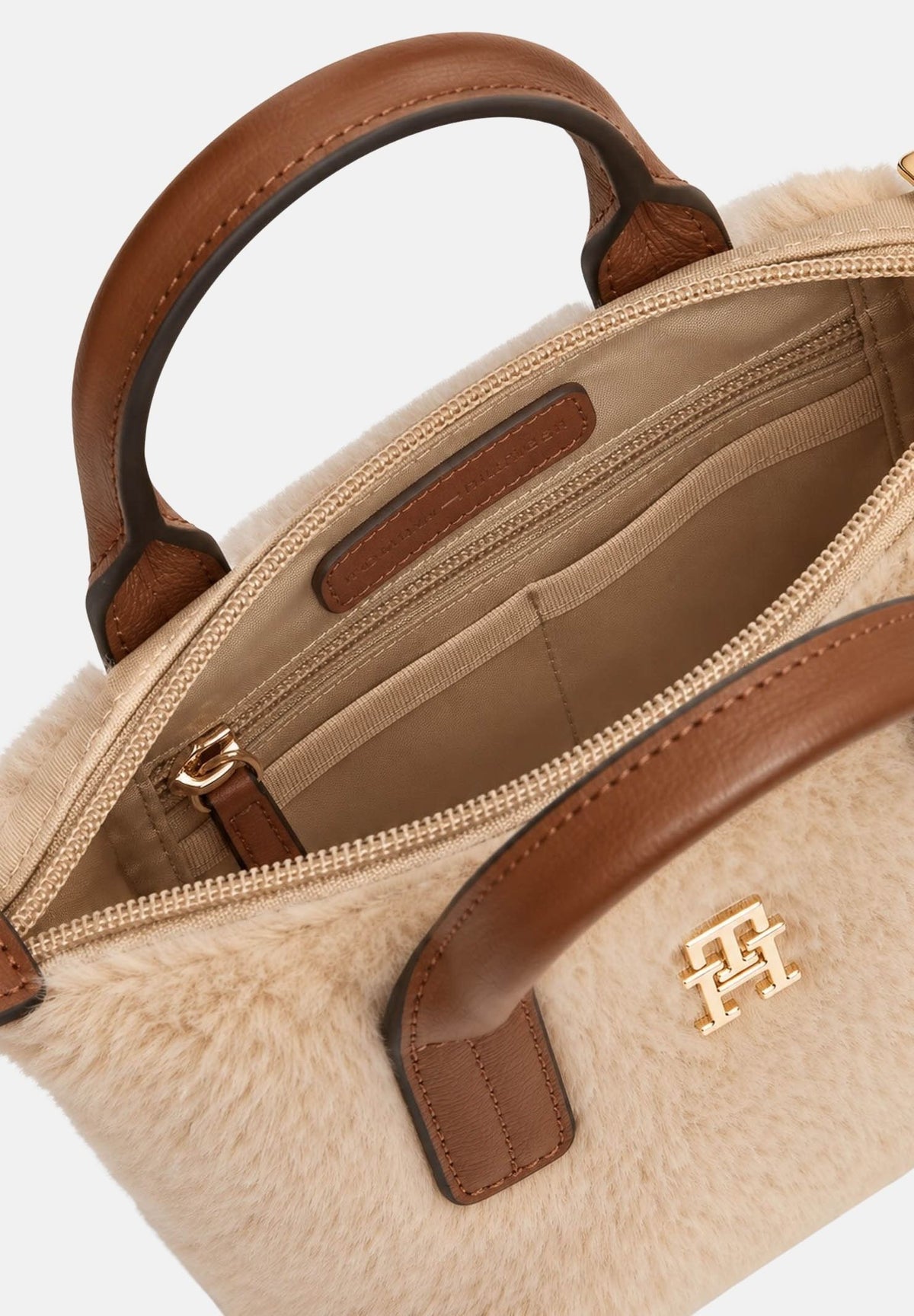 TOMMY HILFIGER Borsa a mano beige per donna con morbido rivestimento effetto pelliccia teddy AW0AW19311 0F4 TOMMY HILFIGER 