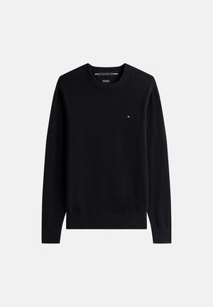 TOMMY HILFIGER Maglia girocollo  COTTON CASHMERE CREW NECK JUMPER Black nero da uomo  maniche lunghe e logo ricamato sul petto<BR/> MW0MW28046 BDS TOMMY HILFIGER 