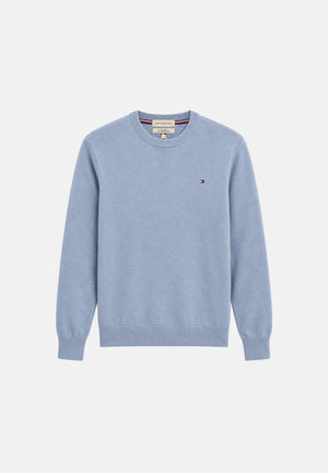 TOMMY HILFIGER Maglione girocollo TH MONOGRAM COTTON vessel blue- azzurro polvere MW0MW28046 DVD TOMMY HILFIGER 