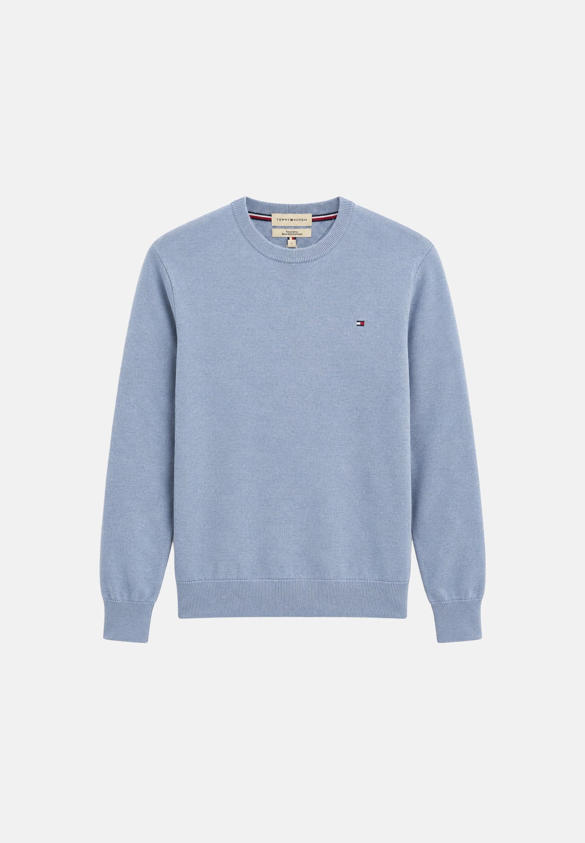 TOMMY HILFIGER Maglione girocollo TH MONOGRAM COTTON vessel blue- azzurro polvere MW0MW28046 DVD TOMMY HILFIGER 