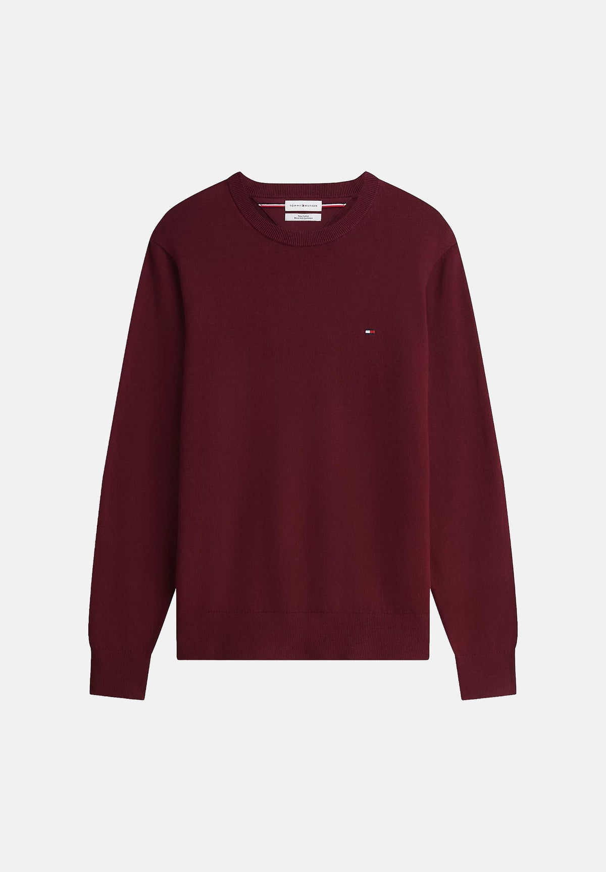 TOMMY HILFIGER Maglia girocollo  COTTON CASHMERE CREW NECK JUMPER Burgundy bordeaux scuro da uomo , maniche lunghe e logo ricamato sul petto<BR/> MW0MW28046 VLP TOMMY HILFIGER 