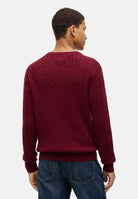 TOMMY HILFIGER Maglia girocollo CLASSICS CABLE KNIT RELAXED FIT JUMPER Burgundy bordeaux scuro da uomo, con lavorazione a trecce, maniche lunghe e bandierina ricamata sul petto. MW0MW33132 VLP TOMMY HILFIGER 