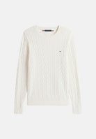 TOMMY HILFIGER Maglione CLASSICS CABLE KNIT ivory-panna da uomo con lavorazione a trecce MW0MW33132 Z00 TOMMY HILFIGER 