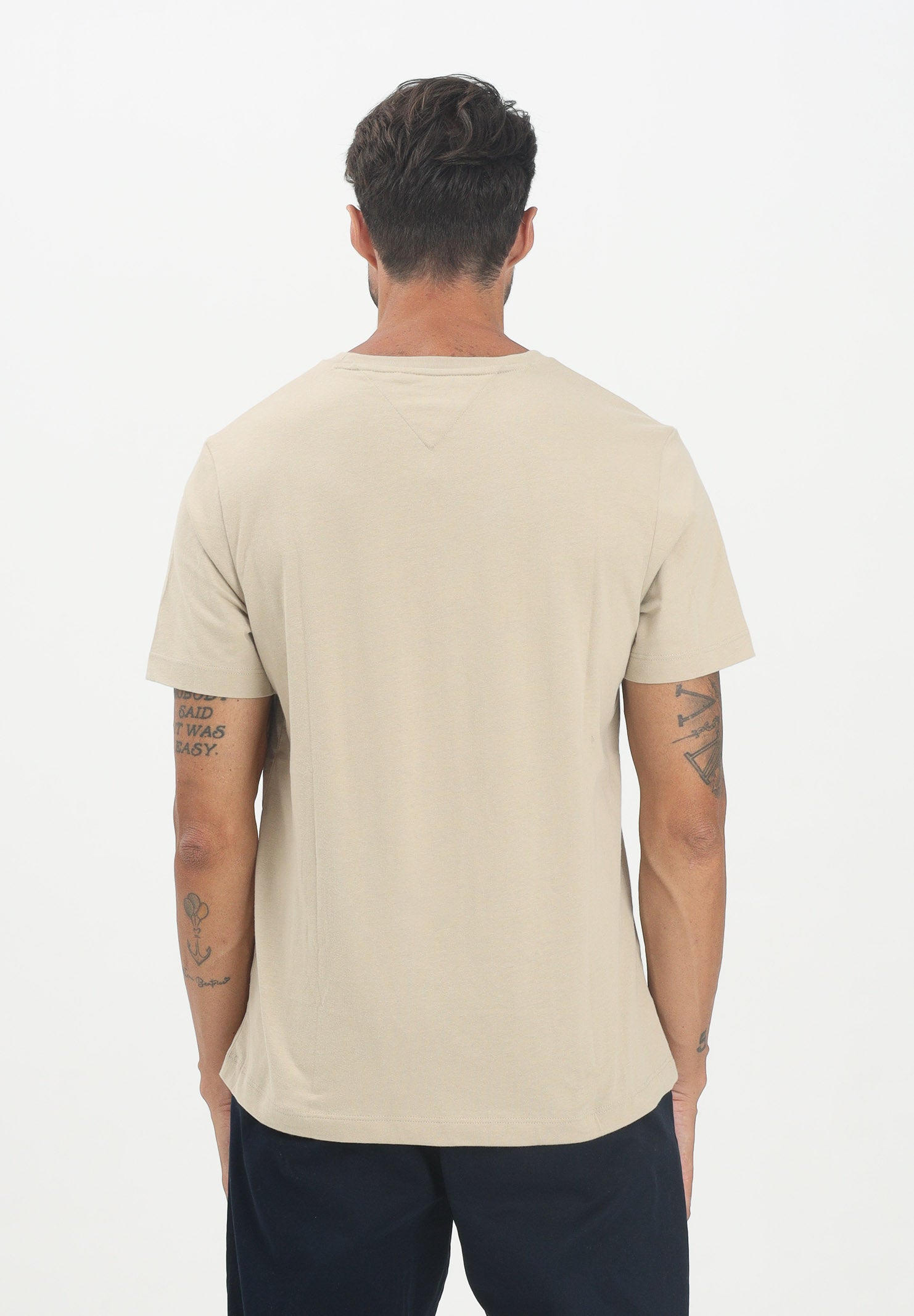 TOMMY HILFIGER T-shirt a manica corta beige da uomo con logo MW0MW39995RBT . TOMMY HILFIGER 