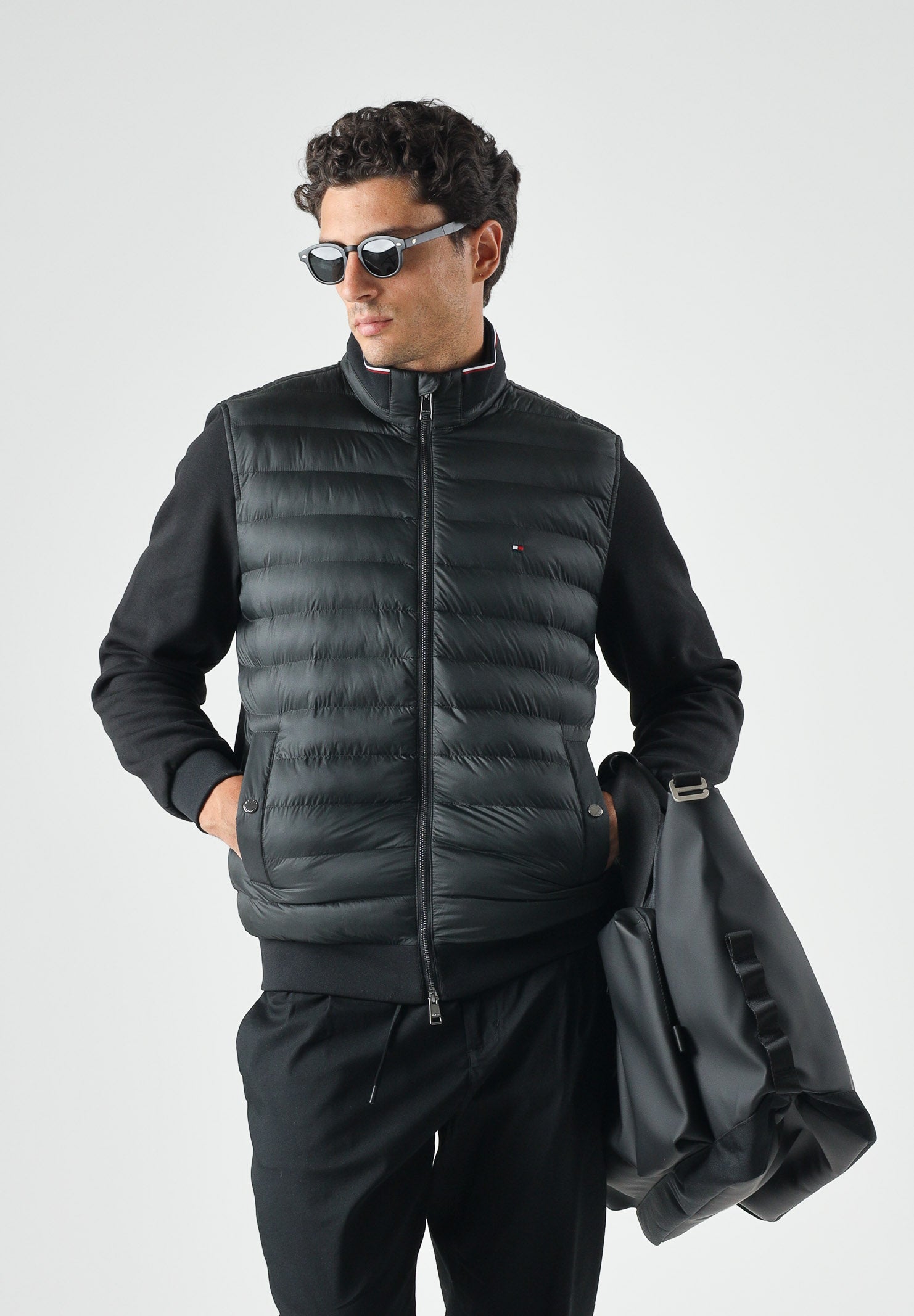 TOMMY HILFIGER Giubbotto KNIT ZIP-THRU nero da uomo con mini logo laterale<BR/>nero, uomo. MW0MW41329 BDS TOMMY HILFIGER 