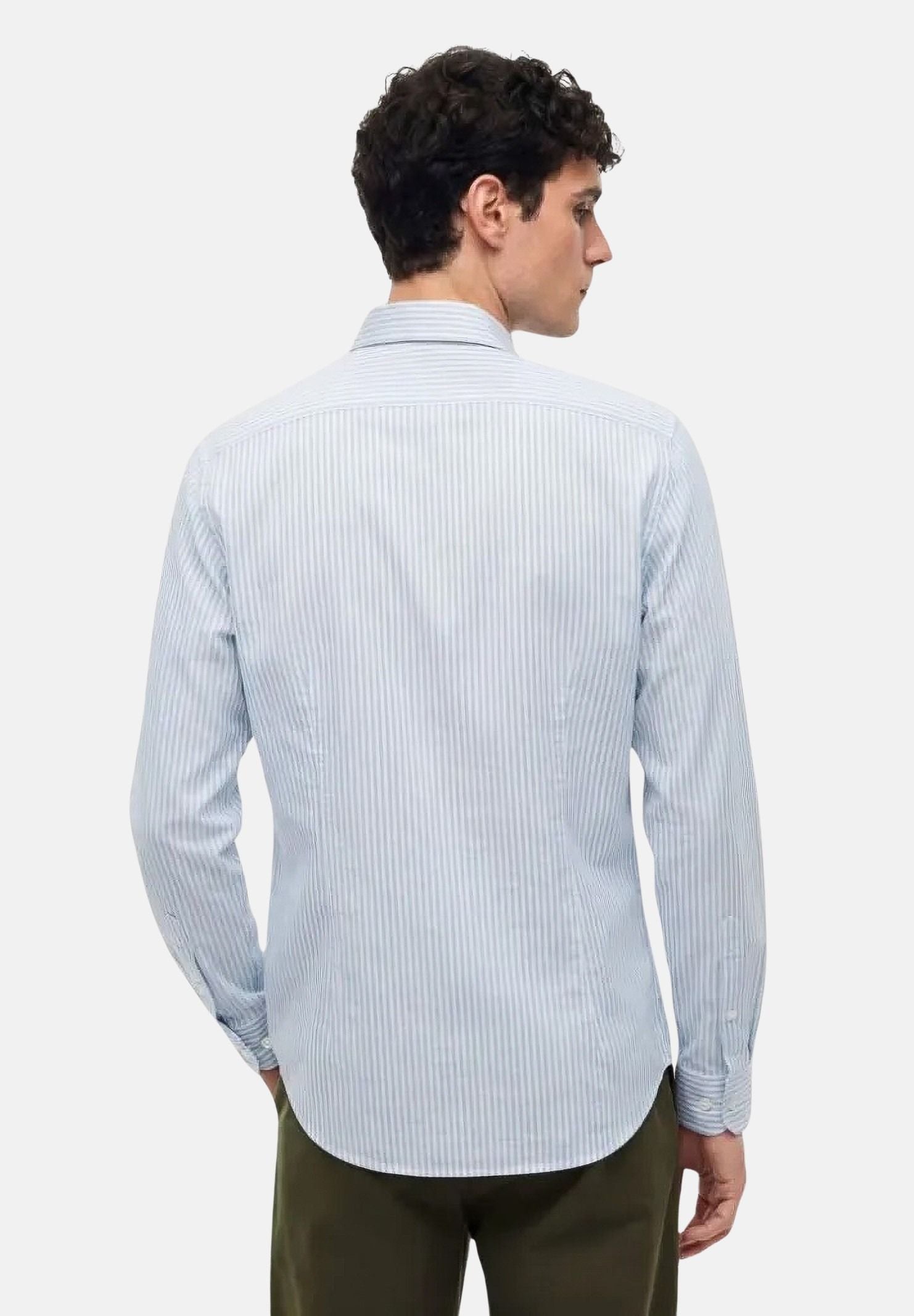 TOMMY HILFIGER Camicia SMART STRIPE cloudy-white, celeste ciaro da uomo con fantasia a righe verticali<BR/> MW0MW42722 C14 TOMMY HILFIGER 