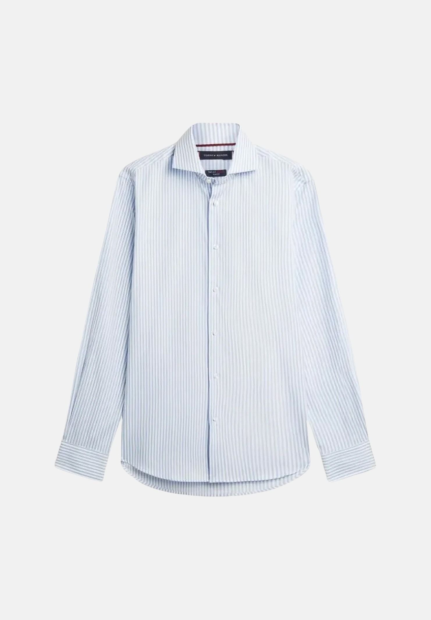 TOMMY HILFIGER Camicia SMART STRIPE cloudy-white, celeste ciaro da uomo con fantasia a righe verticali<BR/> MW0MW42722 C14 TOMMY HILFIGER 