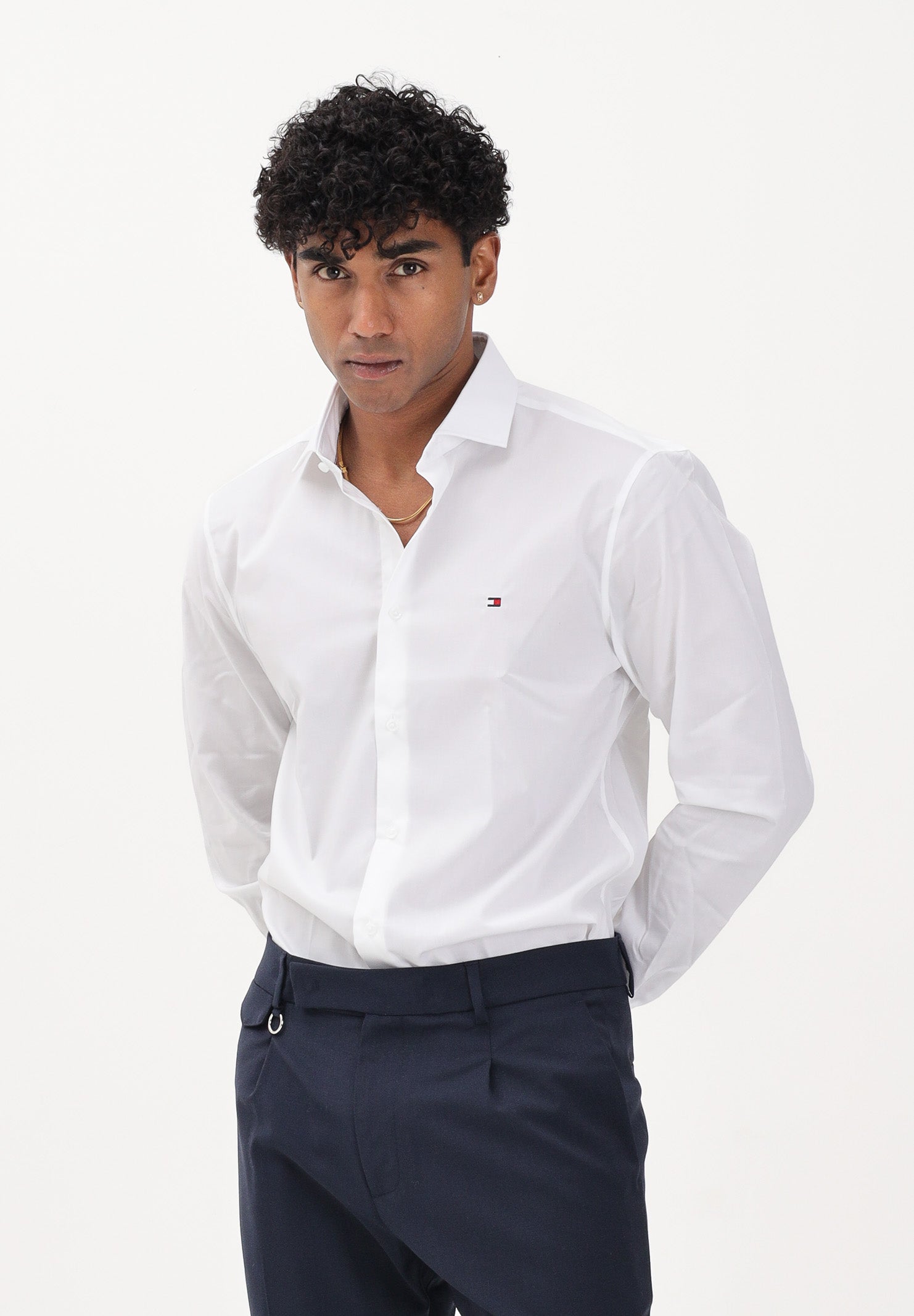 TOMMY HILFIGER Camicia a manica lunga bianca da uomo con logo MW0MW43122 YBR TOMMY HILFIGER 