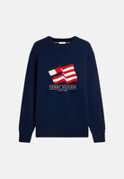 TOMMY HILFIGER Maglione RWB CREW, carbon navy blu da uomo con motivo grafico a bandiera Americana e logo ricamato.<BR/><BR/>. MW0MW43386 DCC TOMMY HILFIGER 