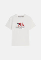 TOMMY HILFIGER T-shirt WAVY FLAG LOGO, pearl bianco, bianco-basico da uomo con logo frontale <BR/> MW0MW43387 Z00 TOMMY HILFIGER 