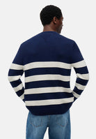 TOMMY HILFIGER Maglia girocollo New York Label Breton Stripe Sweater carbon navy ivory blu e avorio, colore basico blu MW0MW43502 DCC TOMMY HILFIGER 