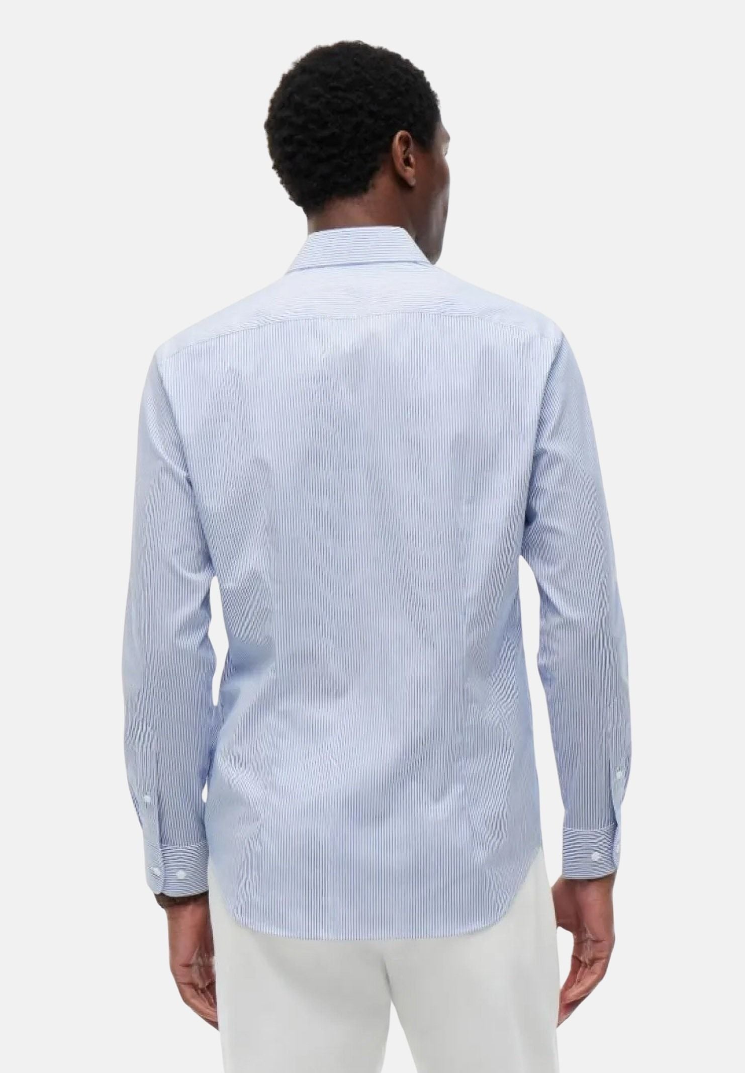 TOMMY HILFIGER Camicia STRIPE SHIRT, regal blue, azzurro e bianco da uomo e donna con motivo a righe verticali sottili.<BR/> MW0MW43746 C7F TOMMY HILFIGER 