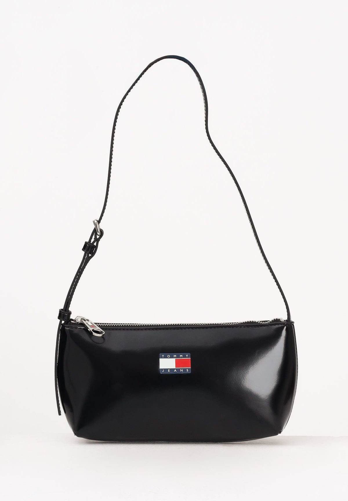 TOMMY JEANS Borsa a spalla Essential nera da donna con finitura lucida AW0AW17866 BDS TOMMY JEANS 