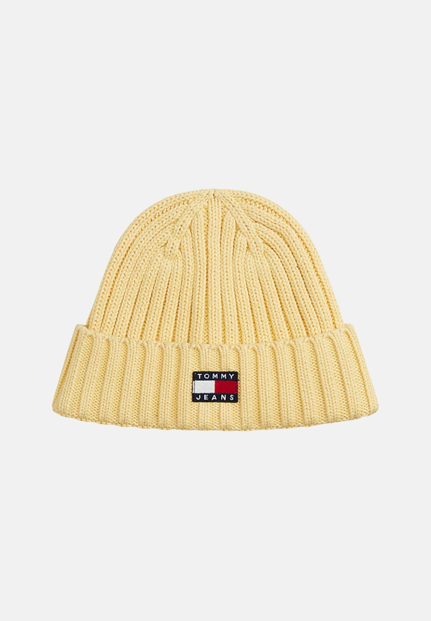 TOMMY JEANS Cappello giallo per uomo e donna con lavorazione a costine e patch logo rettangolare sul risvolto AW0AW18979 ZF9 TOMMY JEANS 