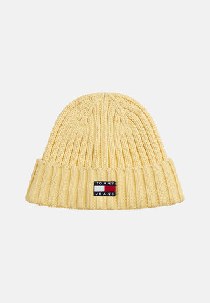 TOMMY JEANS Cappello giallo per uomo e donna con lavorazione a costine e patch logo rettangolare sul risvolto AW0AW18979 ZF9 TOMMY JEANS 