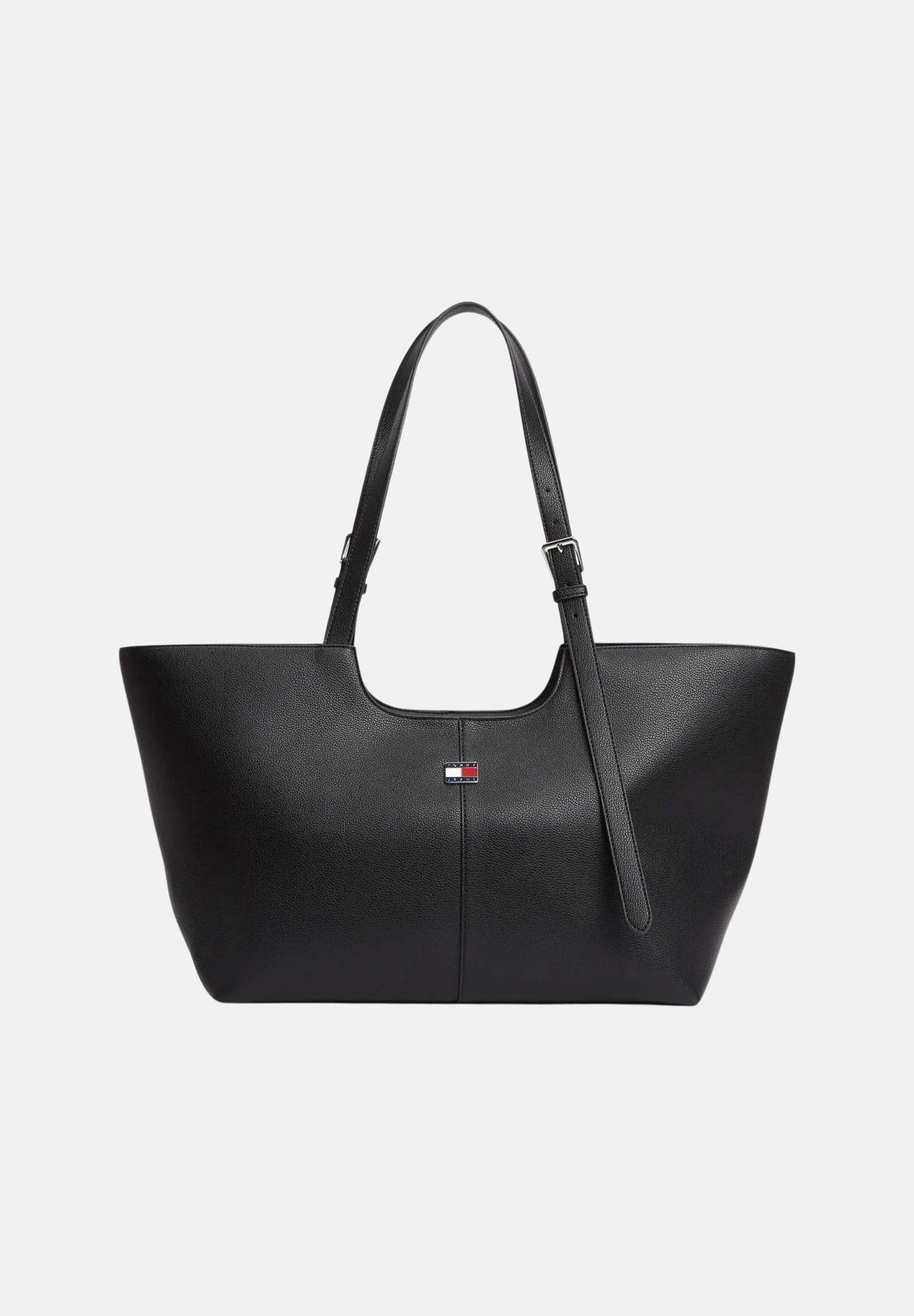 TOMMY JEANS Borsa tote nera per donna con doppi manici lunghi, chiusura con zip e logo flag frontale. AW0AW19064 BDS TOMMY JEANS 