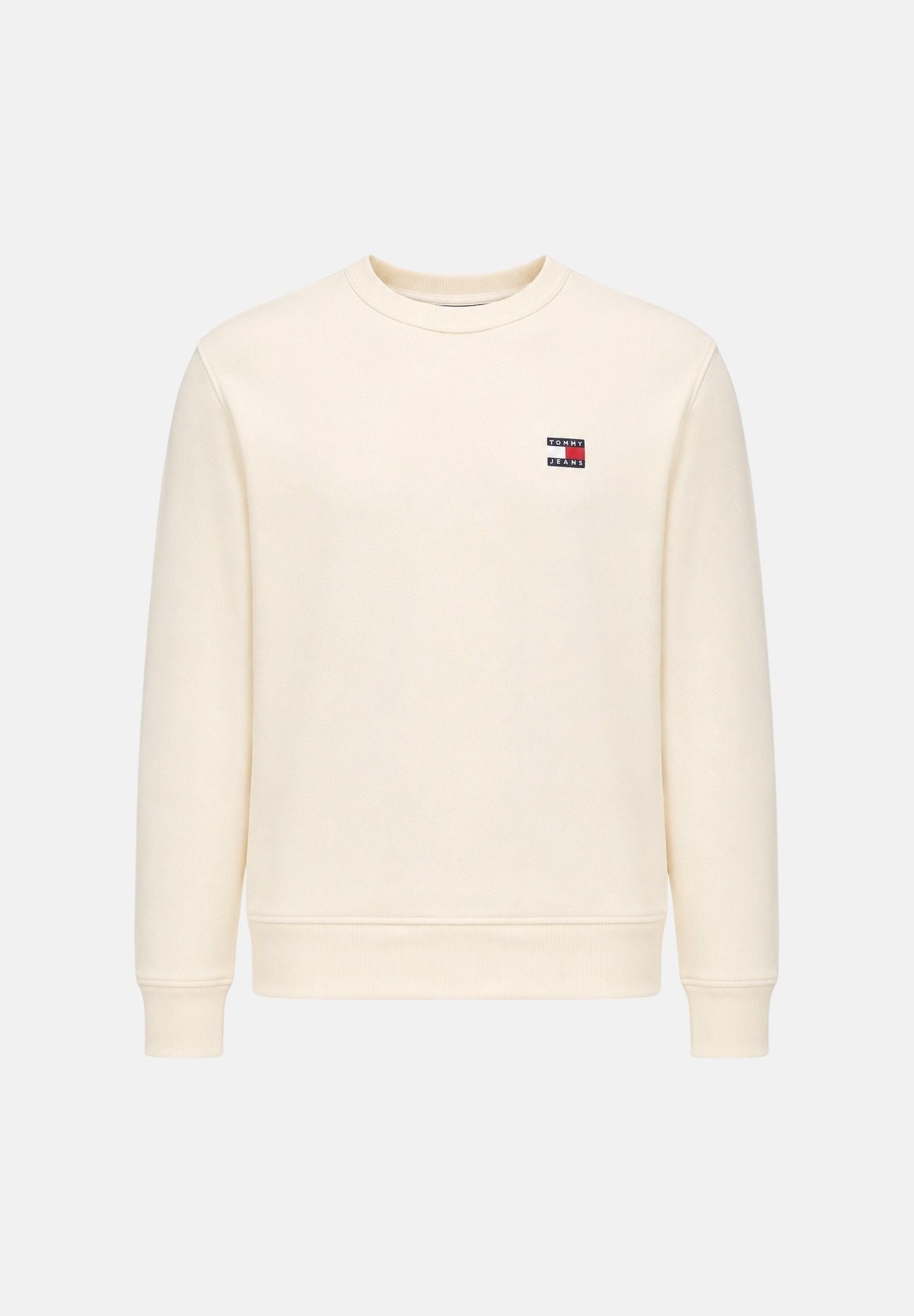 TOMMY JEANS FelpaTJM RED beige avorio da uomo con badge logo sul petto.<BR/> DM0DM21921 AEF TOMMY JEANS 