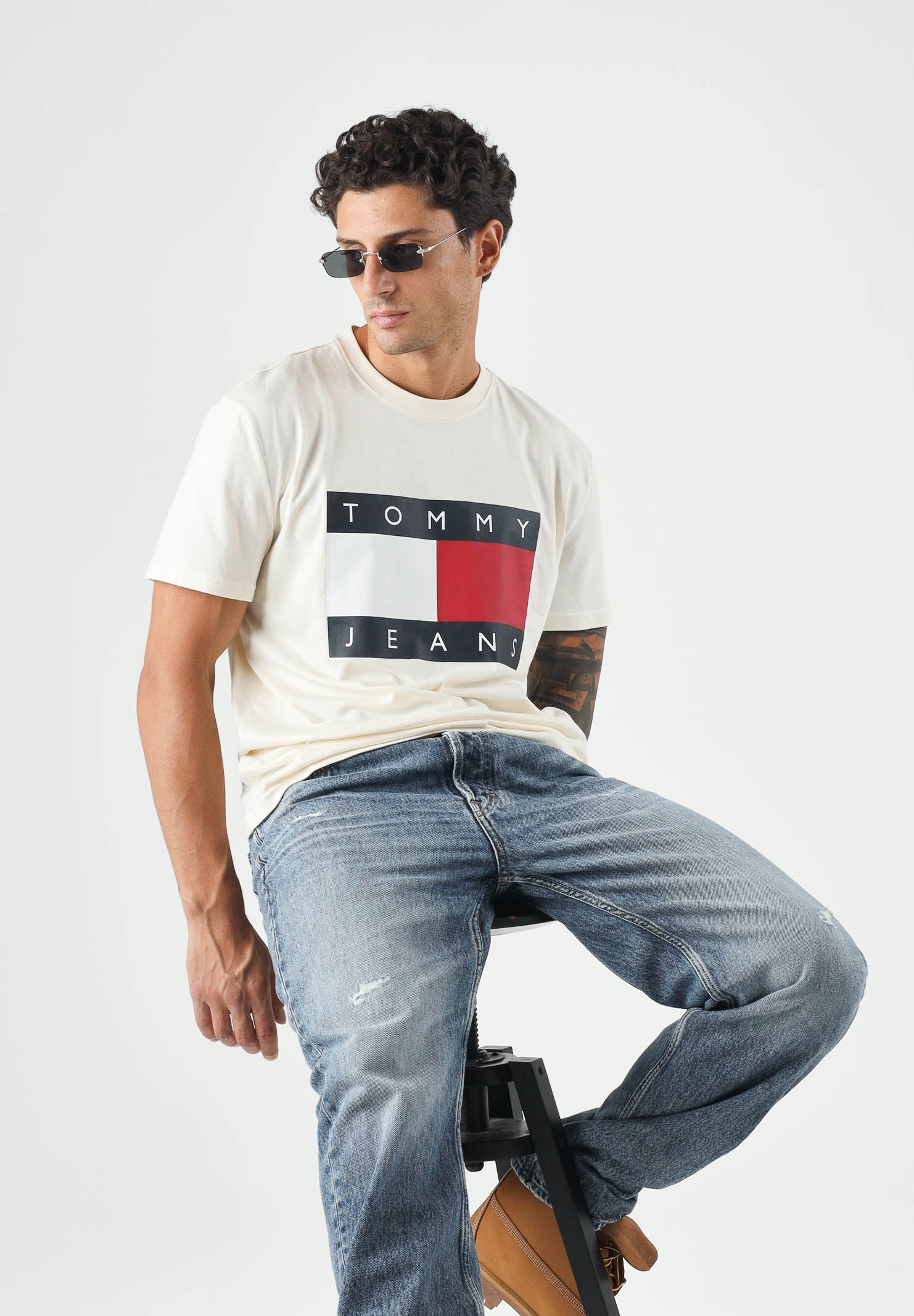TOMMY JEANS T-shirt BIG FLAG calico beige da uomo<BR/> DM0DM22645 AEF TOMMY JEANS 