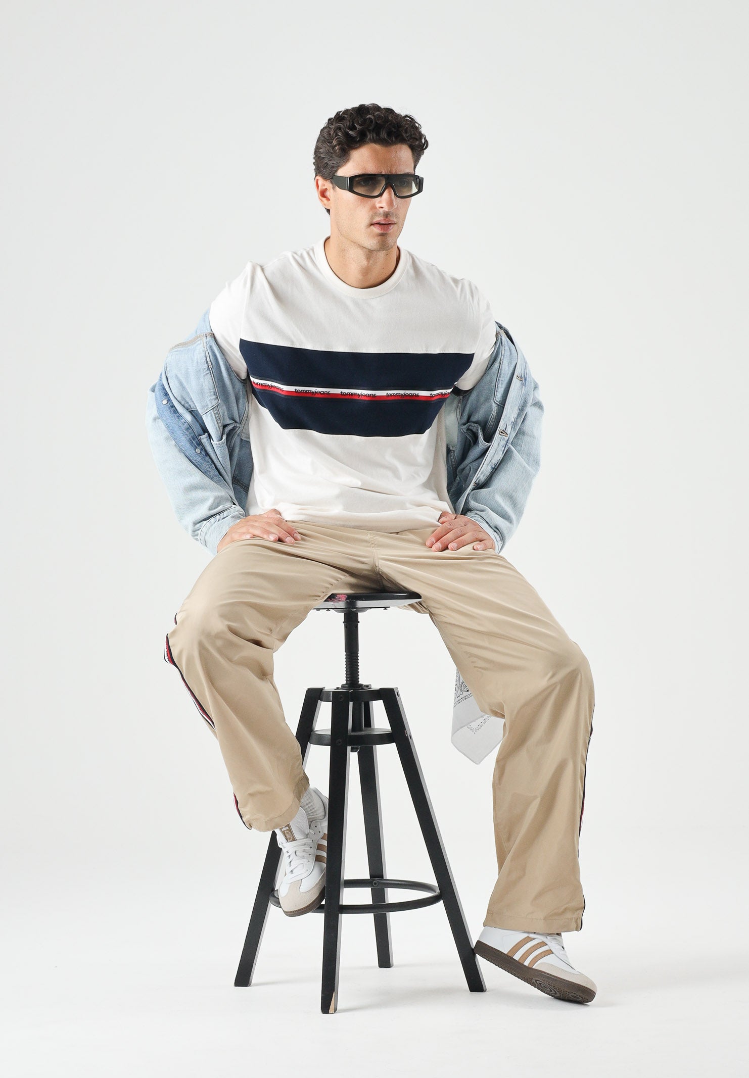 TOMMY JEANS T-shirt GLOBAL STRIPE ancient white bianco, da uomo<BR/> DM0DM23245 YBH TOMMY JEANS 