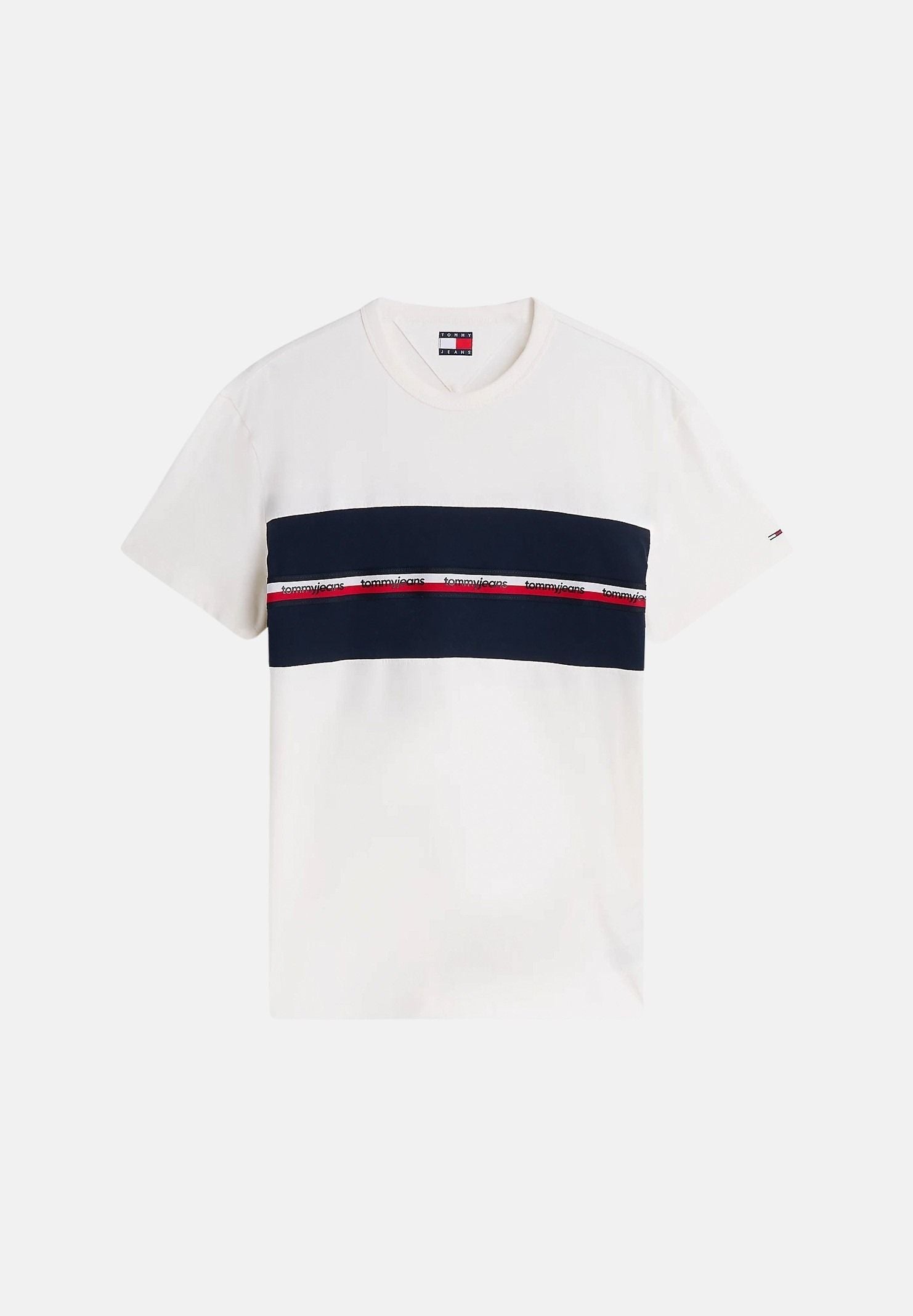 TOMMY JEANS T-shirt GLOBAL STRIPE ancient white bianco, da uomo<BR/> DM0DM23245 YBH TOMMY JEANS 