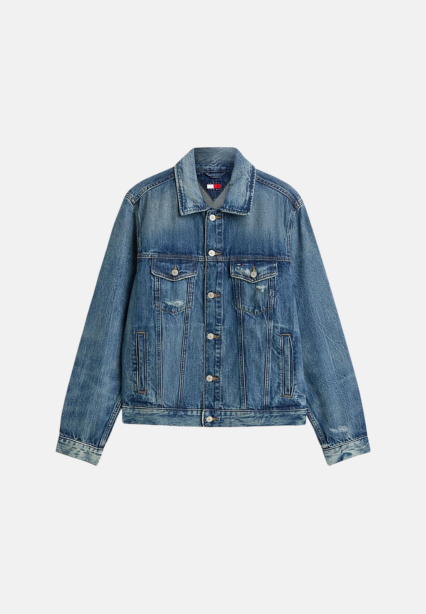 TOMMY JEANS Giubbotto RYAN DISTRESSED denim dark blu da uomo<BR/> DM0DM23369 1BK TOMMY JEANS 