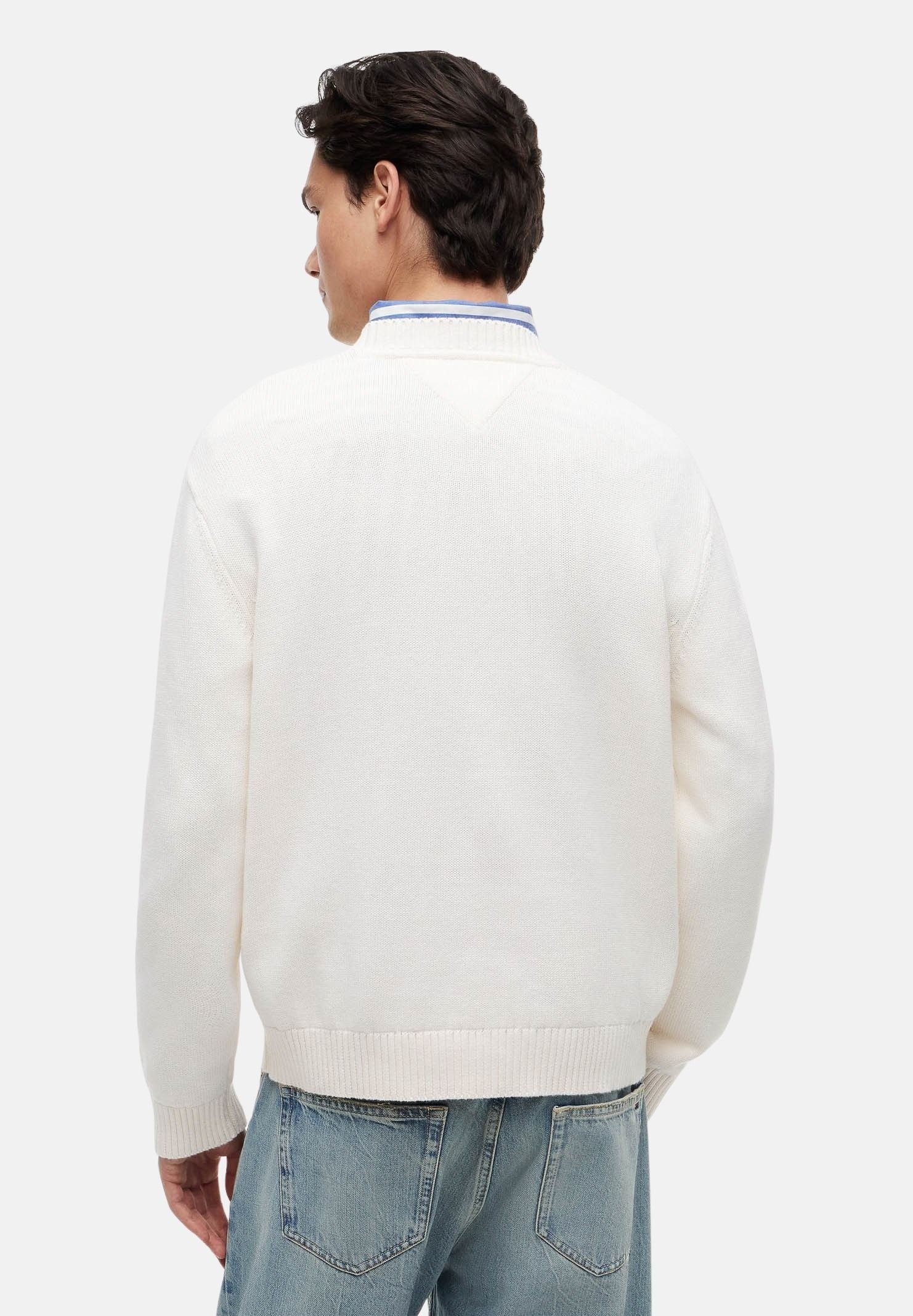 TOMMY JEANS Maglione FLAG LOGO CREWNECK ancient white biano da uomo<BR/> DM0DM23413 YBH TOMMY JEANS 