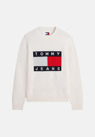 TOMMY JEANS Maglione FLAG LOGO CREWNECK ancient white biano da uomo<BR/> DM0DM23413 YBH TOMMY JEANS 