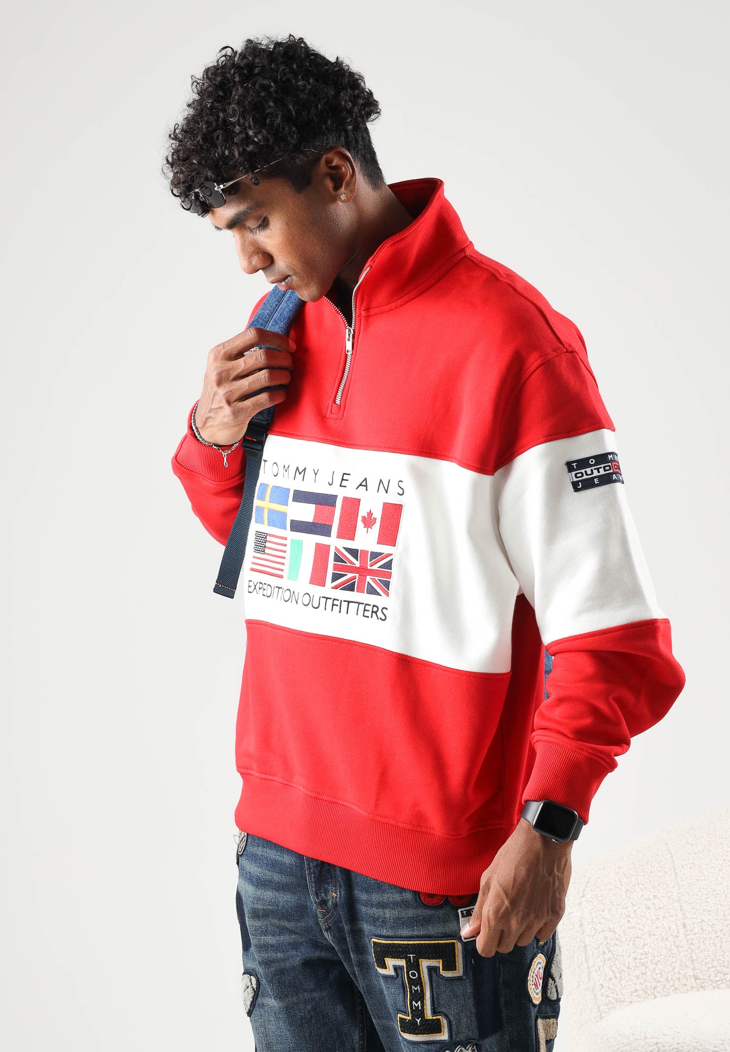 TOMMY JEANS Felpa mezza zip OUTDOORS ZIP MOCK rossa per uomo e donna DM0DM23900 XMA TOMMY JEANS 