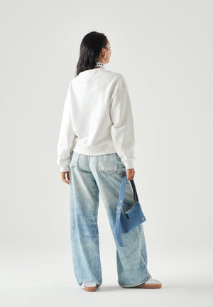 TOMMY JEANS felpa Tommy Badge Boxy Fleece Sweatshirt ecru bianco, donna. DW0DW17325 YBL TOMMY JEANS 