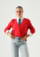 TOMMY JEANS Maglia Essential con scollo a V Amaryllis Red rosso donna. DW0DW19888 XK9 TOMMY JEANS 