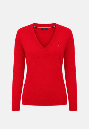 TOMMY JEANS Maglia Essential con scollo a V Amaryllis Red rosso donna. DW0DW19888 XK9 TOMMY JEANS 