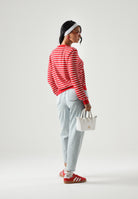 TOMMY JEANS maglia girocollo Essential Crew Sweater Amaryllis Red Stripe bianco con righe rosse, bianche e blu donna. DW0DW20159 0EX TOMMY JEANS 