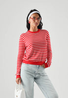 TOMMY JEANS Maglia ESSENTIAL CREW SWEATER girocollo,rossa e bianca da donna con fantasia a righe. DW0DW20159 0EX TOMMY JEANS 