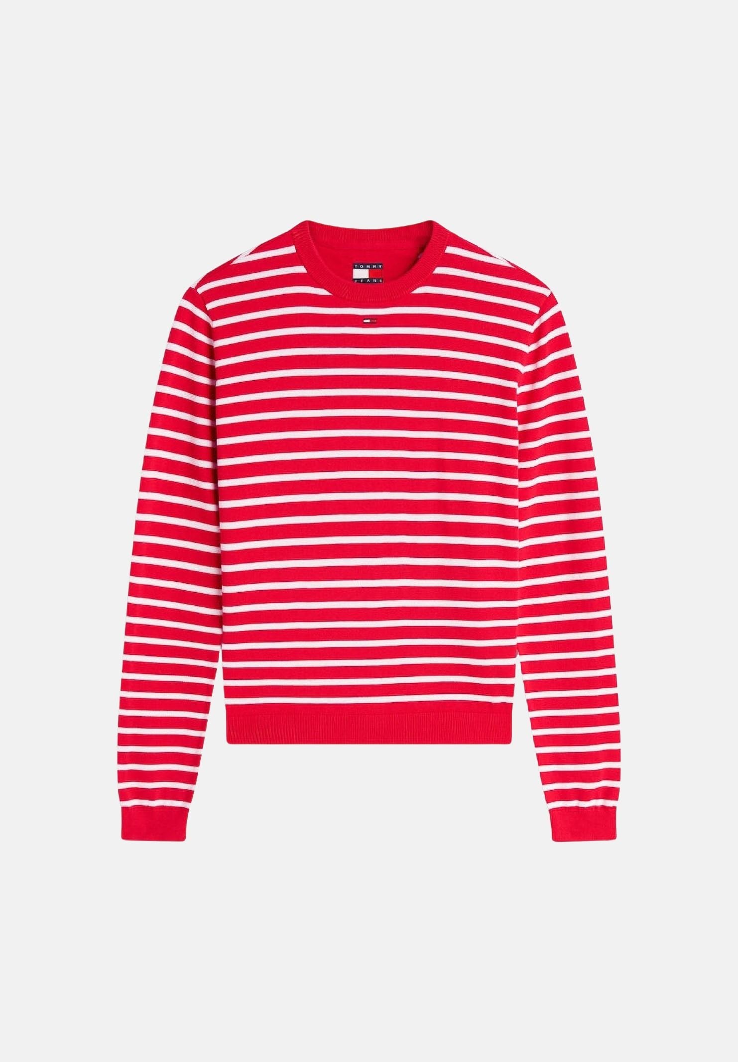 TOMMY JEANS Maglia ESSENTIAL CREW SWEATER girocollo,rossa e bianca da donna con fantasia a righe. DW0DW20159 0EX TOMMY JEANS 