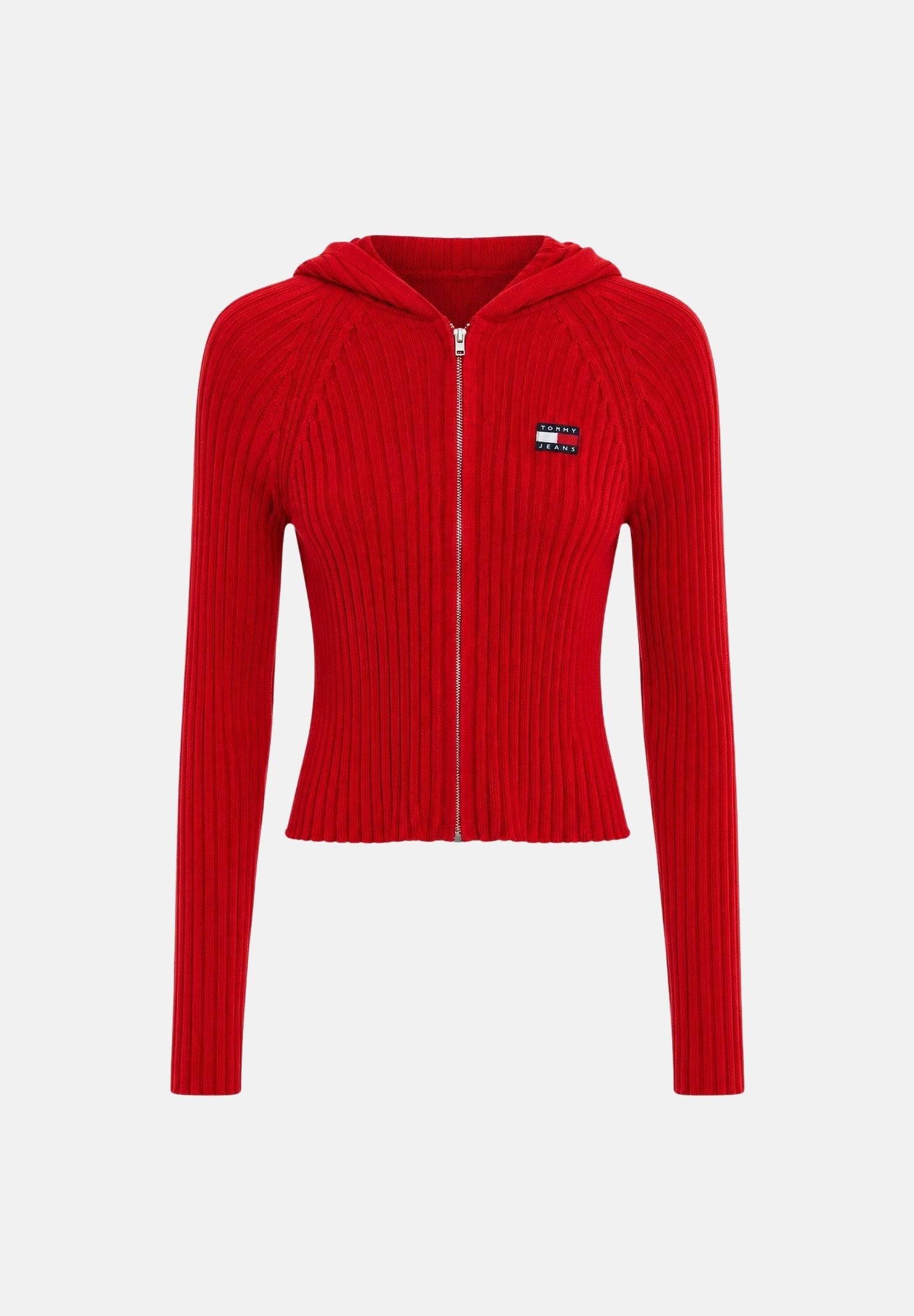TOMMY JEANS Cardigan AMARYLLI con zip ribbed rosso da donna <BR/> DW0DW20974 XK9 TOMMY JEANS 