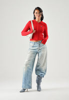 TOMMY JEANS Cardigan AMARYLLI con zip ribbed rosso da donna <BR/> DW0DW20974 XK9 TOMMY JEANS 