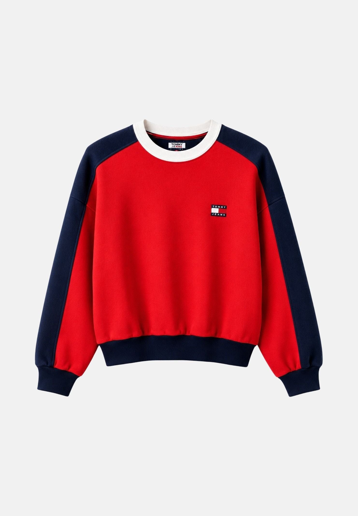 TOMMY JEANS Felpa AMARYLLIS girocollo, rosa dettagli navy, da donna con logo bandierina sul petto.<BR/> DW0DW22826 XK9 TOMMY JEANS 