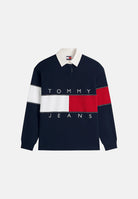 TOMMY JEANS polo rugby Tommy Flag Jersey Oversized Rugby Shirt Dark Night Navy blu bianco e rosso donna. DW0DW22827 C1G TOMMY JEANS 