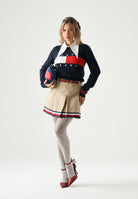 TOMMY JEANS Pullover girocollo FLAG indigo blu da donna con logo bandiera frontale. DW0DW22930 C1G TOMMY JEANS 